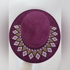 Purple bolero hat with detachable purple/gold/silver beadwork